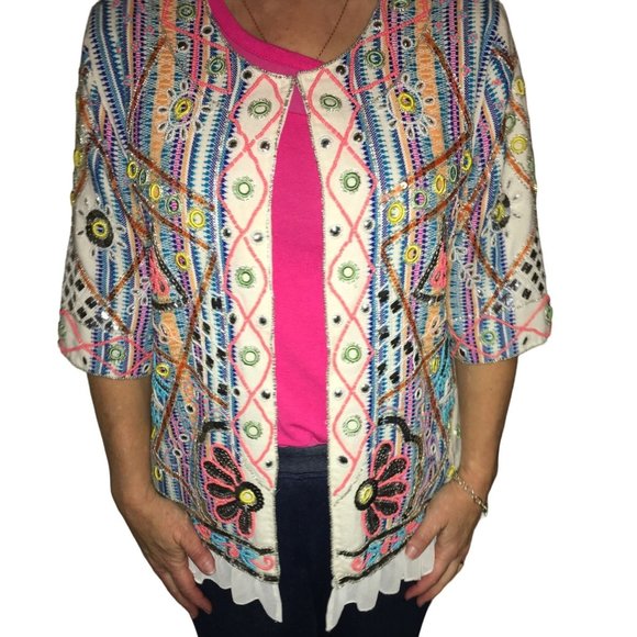 Indigo Moon Full Front Beaded Blazer size Medium New with Tags - Picture 2 of 14